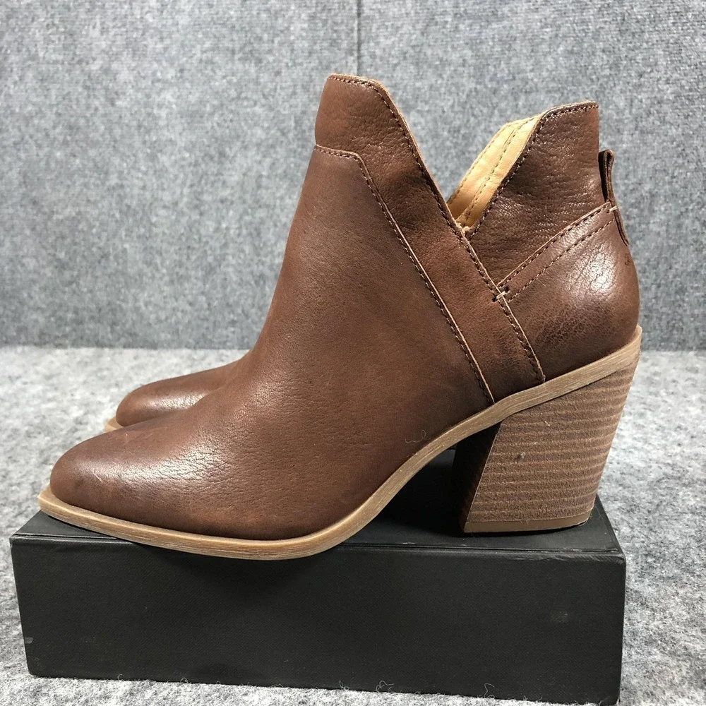 Crown Vintage‎ Ankle Booties Womens 9.5 M Brown Leather Zip Block Heel CV-STAVIE